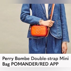 Tory Burch Perry Bombe Dbl Strap, Dbl zipper Mini Bag, smooth pebbled leather